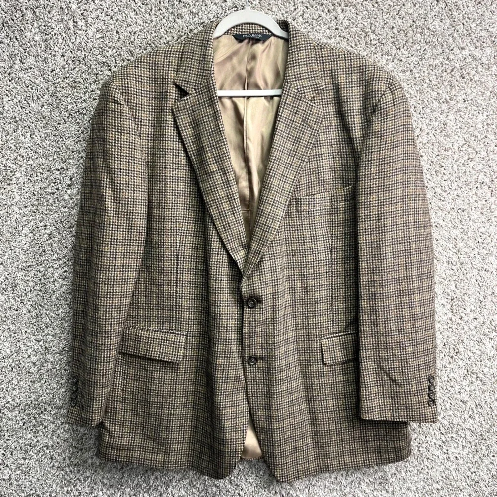 Jos. A. Bank Blazer Men's 48R Brown Houndstooth Plaid Camel Hair 2-Button Suit